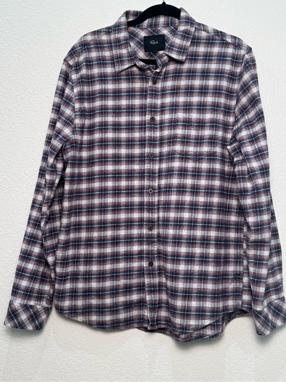 Rails Forrest Flannel Shirt L Dusk Berry Grey Plaid Cotton Button Up Mens